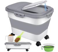 Wuciray Large Collapsible Dog Food Storage Container With Lid Airtight Folding Cat Food Bin For Litter Granules Plastic Silicone Food Storage Container For Dry Pet Food 5kg 10kg (Gray)