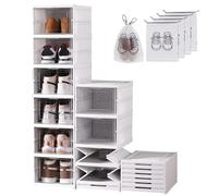 Wuciray Shoe Storage Box 6PCS Shoe Organiser Clear Stackable with Magnetic Door Installation Free Plastic Trainer Storage Organise Foldable Space Saving Shoe Rack for Sneaker Boot Container White