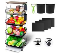 Wuciray Vegetable Rack For Kitchen On Wheels Vegetable Basket With Suction Cups Fruit Storage Baskets With Worktop Vegetable Trolley On Wheels Fruit And Veg Storage Fruit Stand