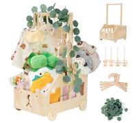 Wuciray Wooden Baby Hamper Basket Baby Shower Gifts with Handles Baby Shower Crate Closet Baby Shower Basket with Wheels Baby Crate Hamper with Rail New Born Baby Girl Gifts Newborn Boy Hamper
