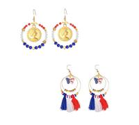 WuCuifu Earring Independence Day Colorful Trend! Red and white artificial crystal beaded earrings, adorned with national flag elements, sparkle at your celebration moment., Zinc artificial crystal