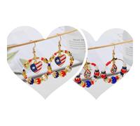 WuCuifu Earring Independence Day Colorful Trend! Red and white artificial crystal beaded earrings, adorned with national flag elements, sparkle at your celebration moment., Zinc artificial crystal