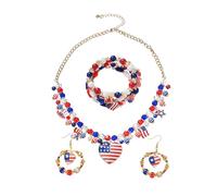 WuCuifu Shine on Independence Day! Embrace American pride with a Star-spangled Pendant Necklace, an Elegant Charmed Letter Bracelet, and Sparkling Star Earrings - A Trendy Patriotic Trio!, crystal