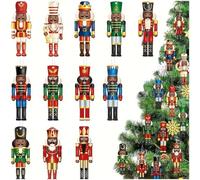 Wudaizhi 12pcs Christmas Ornaments, Flat Wooden Nutcracker Soldier Christmas Tree Hanging Decor Nutcracker Figure Pendants for Christmas Trees Fireplace