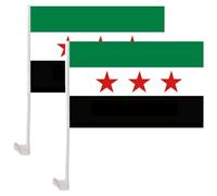Wudaizhi 2 Pcs Syria Car Flags, Syrian Car Flags Syrian Flags with Poles Syrian Arab Republic Flag for Car Vechile Truck