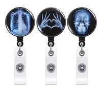 Wudaizhi 3 Pcs Halloween Badge Reel Retractable, Xray Radiology Tech Badge Holder, Retractable Name Id Badge Reel Holder with Clip,for Nurse Doctors