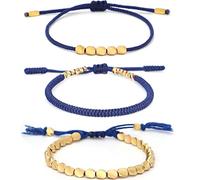 Wudaizhi 3 Pcs Tibetan Copper Beads Bracelet Lucky Knot Rope Bracelet Handmade Adjustable Braided Friendship Bracelets