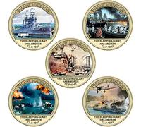 Wudaizhi 80th Anniversary Attack on Pearl Harbor Gold Commemorative Coin Set, 5pcs Us Army Challenge Coins Collectible Souvenir