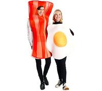 Wudaizhi Adult Couples Egg and Bacon Costume Halloween Cosplay Party Dress Funny Food Outfits Lover Unisex Breakfast Food Suit for Adults