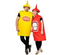 Wudaizhi Adult Ketchup & Mustard Couples Cosplay Costume, Unisex Funny Food Tunic for Halloween & Mascot Outfits