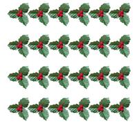 Wudaizhi Artificial Holly Berries Leaves, 24pcs Christmas Simulation Holly Berries with Green Leaves for Christmas Card, Gift Tags, Table, Diy Craft Decorations