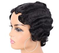 Wudaizhi Black 1920s Wigs for Women Finger Wave Natural Synthetic Hair Wig Cosplay Costume 20s Theme Party Wigs Short Flapper Wig