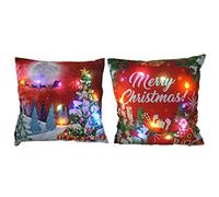 Wudaizhi Christmas Cushion Cover 45x45 Led Light Christmas Decorations for Home Santa Claus Printed Christmas Pillow Case