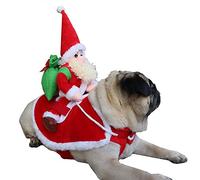 Wudaizhi Christmas Pet Costume Santa Claus Riding on Pet Suit Adjustable Coat Costume Apparel Party Dress Up Clothing for Dogs Cats