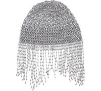 Wudaizhi Headpiece Rhinestone Elegant Beaded Cap Headpiece with Long Tassels Belly Dance Headpiece Exotic Cleopatra Costume Accessories Rhinestone Head Chain Flashing Beads Head Chain for Women