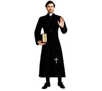 Wudaizhi Men's Priest Vicar Costume Black Religious Pastor Father Costumes Fancy Dress Up Outfit Cosplay Robe for Adult