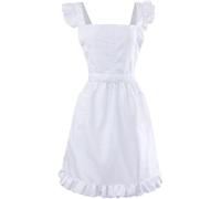 Wudaizhi Retro White Apron for Womens Girls Adjustable Victorian Bib Maid Cosplay Kitchen Cake Baking Cooking Costume with Pockets