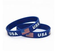 Wudaizhi Usa Flag Silicone Wristband 2pcs Blue Souvenir Bracelet Teens Bangles for American Independence Day Americanism Patriotic Men Women Gifts