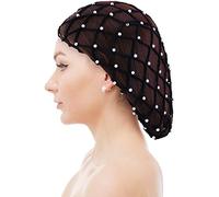 Wudaizhi Women's Hair Net Rayon Mesh Snood Headwrap Pearl Beaded Crochet Cap Oversize Soft Fashion Design Ladies Elastic Hat Hairwear