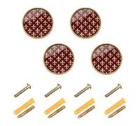 Wudan 4 Pack Hardware for Cabinets and Drawers 1.26" Kitchen Drawer Knobs for Door,Drawers Royal Lily Fleur De Lis Retro Red