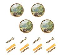 Wudan 4 Pack Round Cabinet Pulls 1.26 Inch (32mm) Vintage Cabinet Knobs for Door,Drawers Hedgehog in Forests Stream