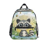 Wudan Backpack for Kids Chest Strap Children Kids Books Bag for Kindergarten, Lavender Daisy Raccoon Scene, M