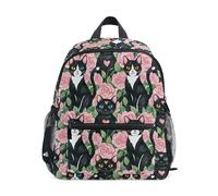 Wudan Big Kid Backpacks Chest Strap Child Students Bookbag for Airplane, Sweet Cool Cat Flowers, M