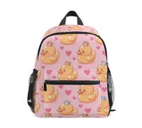 Wudan Big Kid Backpacks with Bottle Pockets Boys Girls Books Bag for Elementary, Kawaii Little Ducks Hearts, S