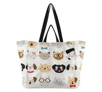 Wudan Canvas Bags Big Sturdy Kitchen Grocery Bags Everyday Bag for Men Maternity delivery kit Essential Cute Cat and Dog Faces
