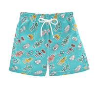 Wudan Christmas Tree Green Boys Swim Trunks Toddler Swim Board Shorts Teens Kids Beach Vacation 3-16 Years, Colorful Cartoon Robots Green, 6 Years