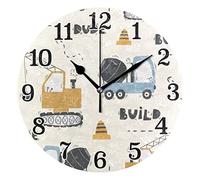 Wudan Cute Childrens Trucks Diggers Yellow Wall Clock 10 Inch Bathroom Creative Farmhouse Desk Clocks for Kitchen Bedroom Living Room Decor