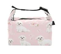 Wudan Cute Maltese Dogs Blush Kids Lunch Bags with Zipper Man Lunch Bag Tote for Outdoor Travel