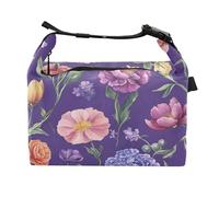 Wudan Florals Carnation Tulips Hyacinth Purple Kids Insulated Bags Portable Girl Insulated Bag for Office Workers