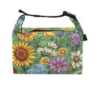 Wudan Florals Sunflower Hyacinths Mint Green Girls Insulated Lunch Box Portable Boy Tote Bag for Outdoor Travel, Florals Sunflower Hyacinths Mint Green, one size