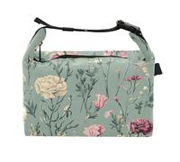 Wudan Flowers Carnation Dianthus Cactus Sage Green Girls Lunch Bags Thermal Adult Lunch Cooler Bags for Amusement Park