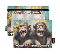Wudan Gorilla Blue 3 Ring Binder Pencil Pouch 2 Pack Clear Waterproof Plastic Pencil Case with Zipper Cosmetic Bag Office Document Organizer
