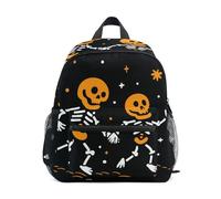 Wudan Kid Backpack with Bottle Pockets Child Students Bookbag for Camping, Dancing Skeletons in Starry Night, M