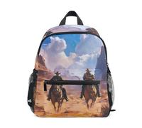 Wudan Kid Boys Backpack with Pockets Girls Student Books Bag for Elementary, Cowboys Riding Horses, M
