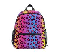 Wudan Kids Backpack for Boy with Bottle Pockets Girls Student Books Bag for Kindergarten, Leopard Spots Neon Rainbows, S