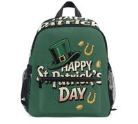 Wudan Kids Backpack with Water Bottle Pocket Multi-Pocket Storage, Happy St Patricks Day, S, Casual | Kids Wipe Clean Backpack for Daycare with leash Outdoor Activity