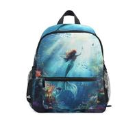Wudan Kids Travel Backpack with Bottle Pockets Preschool Kids Bookbag for Airplane, Mermaid Gliding Through Sunlit Ocean Depths, S