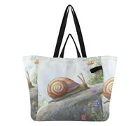 Wudan Large Canvas Tote Bags Foldable Kitchen Grocery Bags Everyday Bag for Men Spa Shower Necessities Snail Moving on The Stone