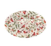 Wudan Pet Cat Bed Warm & Soft Fluffy Cat Cave Bed for Small Size Pets Sleeping XS Christmas Birds Holly Spruce Berry Beige