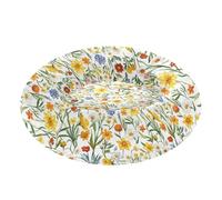 Wudan Pet Cat Beds Anti-Slip Fluffy Calming Bed for Medium Size Pets Sleeping M Flowers Daffodils Calendula Peonies White