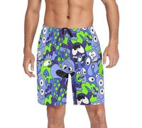 Wudan Purple Green Doodle Monsters Aliens Mens Pajama Bottoms With Pockets Men Pjs Pants with Pockets for Fall Shorts S, Purple Green Doodle Monsters Aliens, Medium