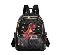 Wudan Quilted Backpack Leather Top Handle for Ladies, T-rex Riding Truck, S | Wave Quilted Casual Backpack Soft Structured Shape Shopping
