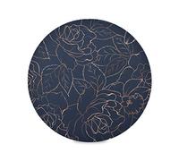 Wudan Round Placemats Copper-Gold Gloss Outline Navy Dark Blue Set of 1 Pieces Heat-Resistant Table Mats for Dining Kitchen Table Deco Skid-Proof(Diameter15.4inch)