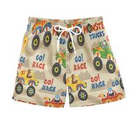 Wudan Seamless Kids Fire Men Truck Boys Swim Trunks Toddler Swim Board Shorts Teens Kids Beach Vacation 3-16 Years, Seamless Pattern Monster Trucks Animals, 4 Years