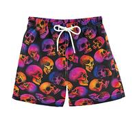 Wudan Skulls Gradient Purple Boys Swim Trunks Toddler Swim Board Shorts Teens Kids Beach Vacation 3-16 Years, Skulls Gradient Purple, 5 Years