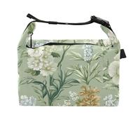 Wudan Spring Flowers Delphinium Sage Green Kids Insulated Lunch Bag Insulated Family Lunch Bag Tote for Amusement Park